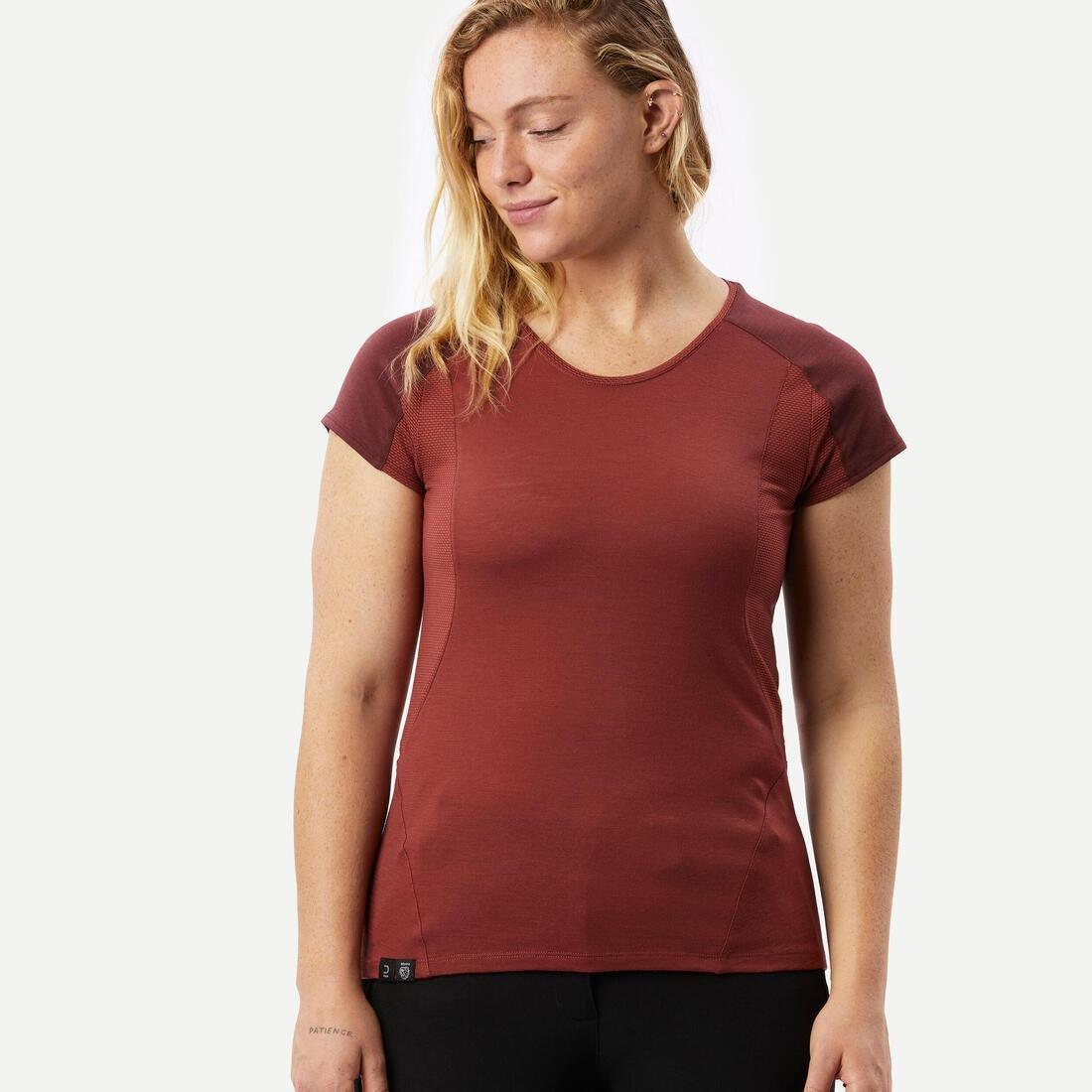 Women Merino Wool Short-Sleeved Trekking T-Shirt - Mt500, Brown, , large image number 0