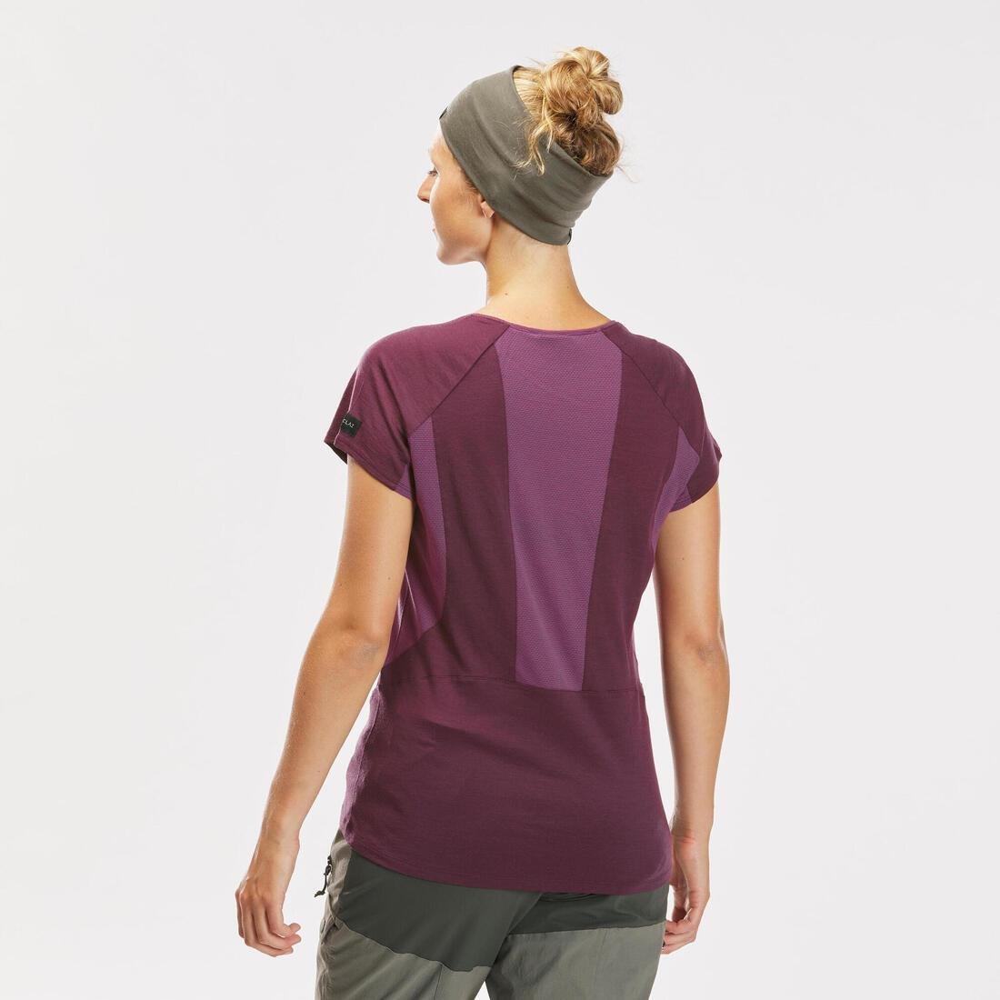 Women Merino Wool Short-Sleeved Trekking T-Shirt - MT500, Brown, No Color, medium