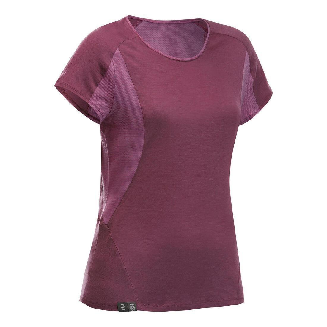 Women Merino Wool Short-Sleeved Trekking T-Shirt - MT500, Brown, No Color, large image number 4