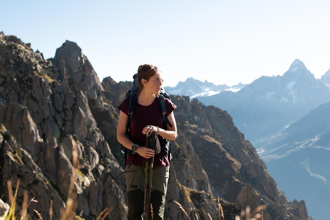 Women Merino Wool Short-Sleeved Trekking T-Shirt - MT500, Brown, No Color, large image number 8