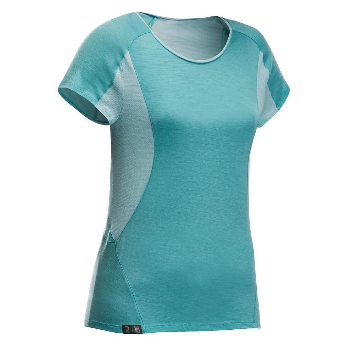 Women Merino Wool Short-Sleeved Trekking T-Shirt - MT500, Brown, No Color, large image number 11