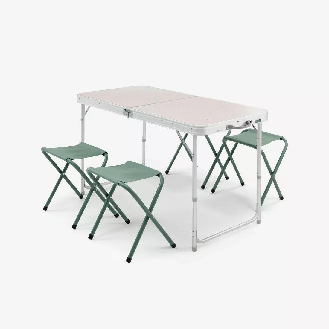 Folding Camping Table - 4 Stools - 4 To 6 People, Green, No Color, medium