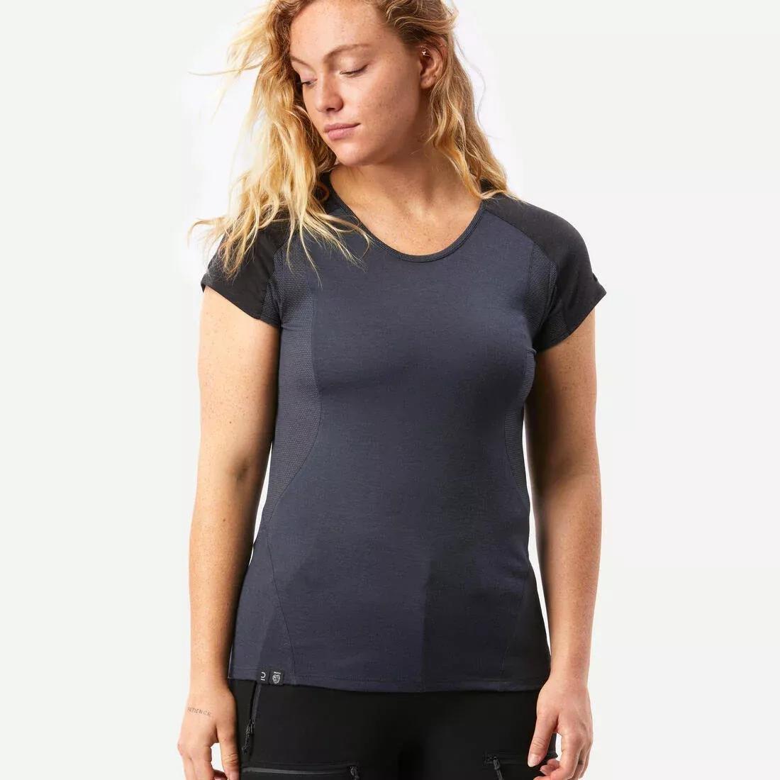 Women Merino Wool Short-Sleeved Trekking T-Shirt Mt500, Grey, , large image number 0