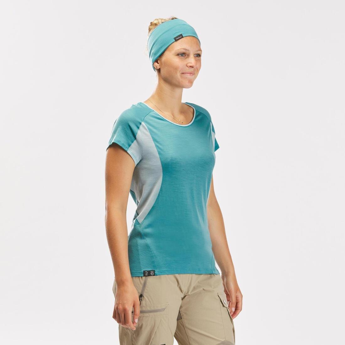 Women Merino Wool Short-Sleeved Trekking T-Shirt Mt500, Grey, , large image number 1