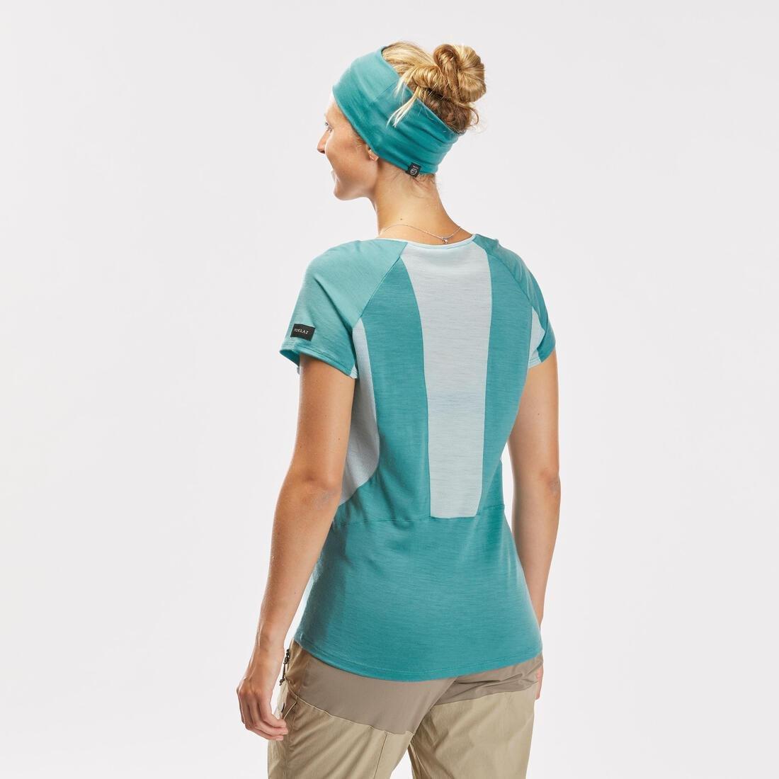 Women Merino Wool Short-Sleeved Trekking T-Shirt Mt500, Grey, , large image number 9