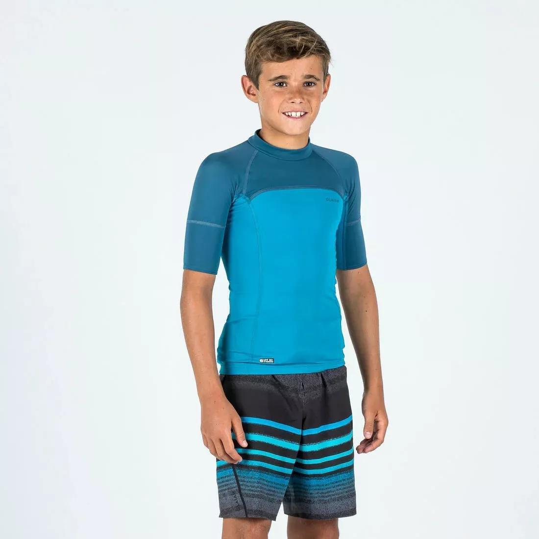 GREEN Boy's surfing anti-UV short-sleeved T-shirt - 500, , medium