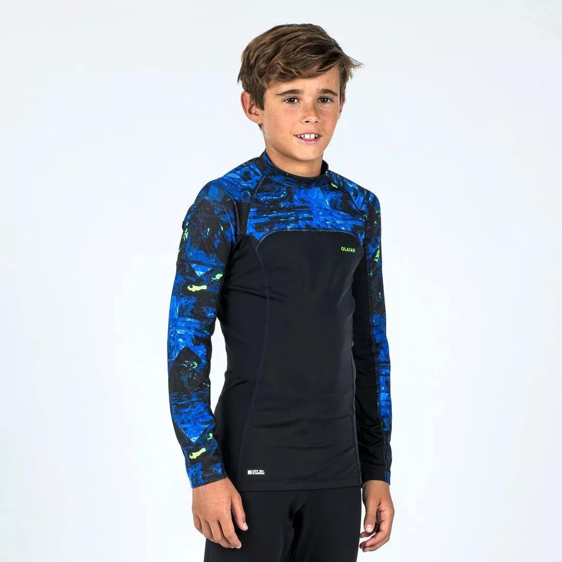 GREEN Boy's long-sleeved anti-UV T-shirt - 500 Vortex, , medium