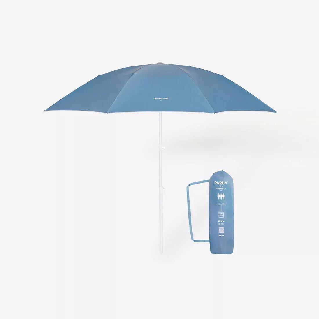 Compact 3-seater beach umbrella UPF 50+ diameter 190cm - PARUV Stripe, Blue, No Color, large image number 0