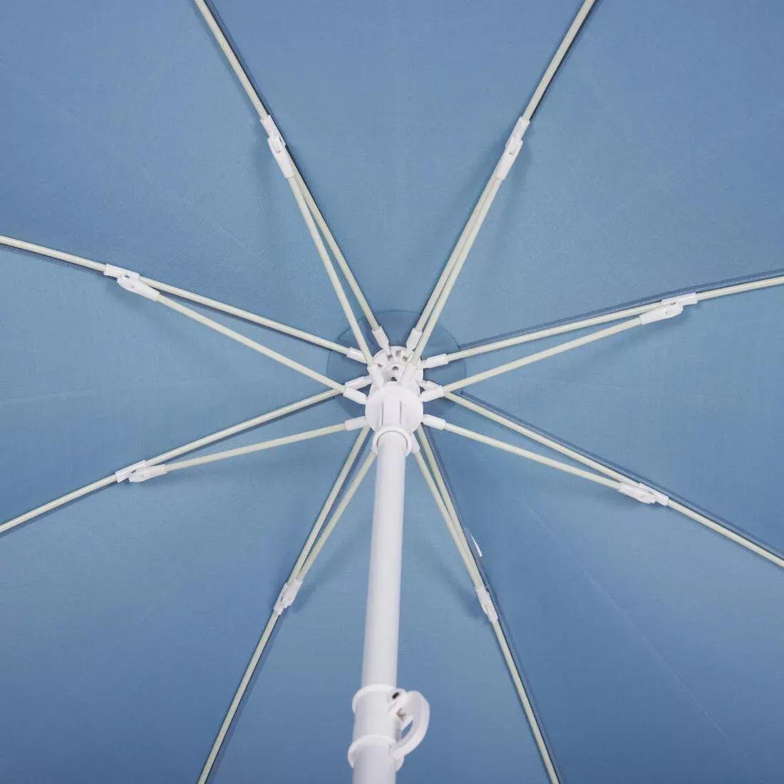 Compact 3-seater beach umbrella UPF 50+ diameter 190cm - PARUV Stripe, Blue, No Color, large image number 4