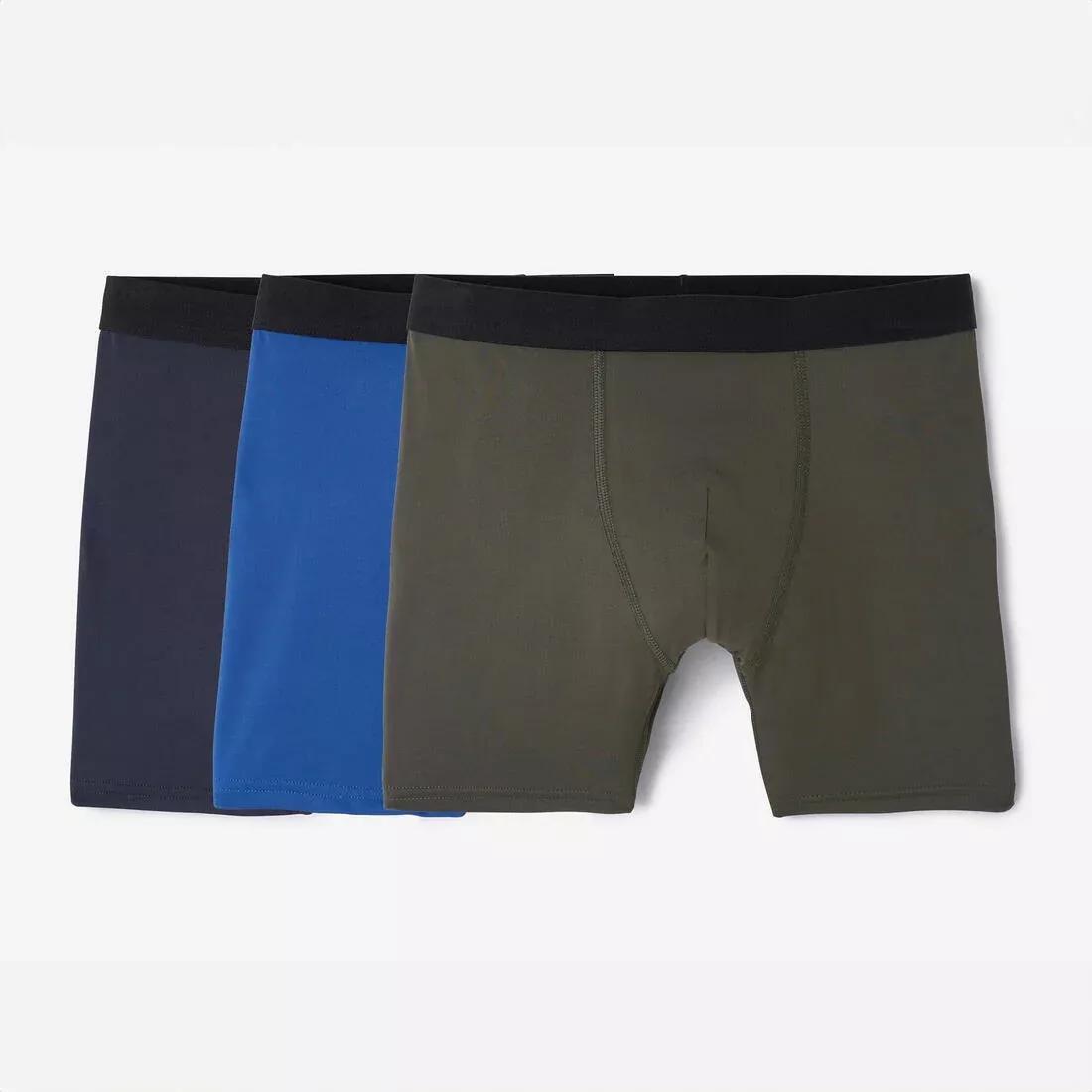 ASPHALT BLUE Men's Breathable Microfibre Boxers Tri-Pack - Dark Blue/Blue/Khaki, , medium