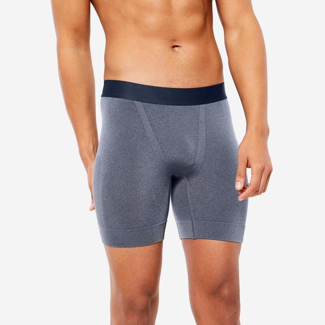 ASPHALT BLUE Men's long seamless boxer - Dark blue, , medium