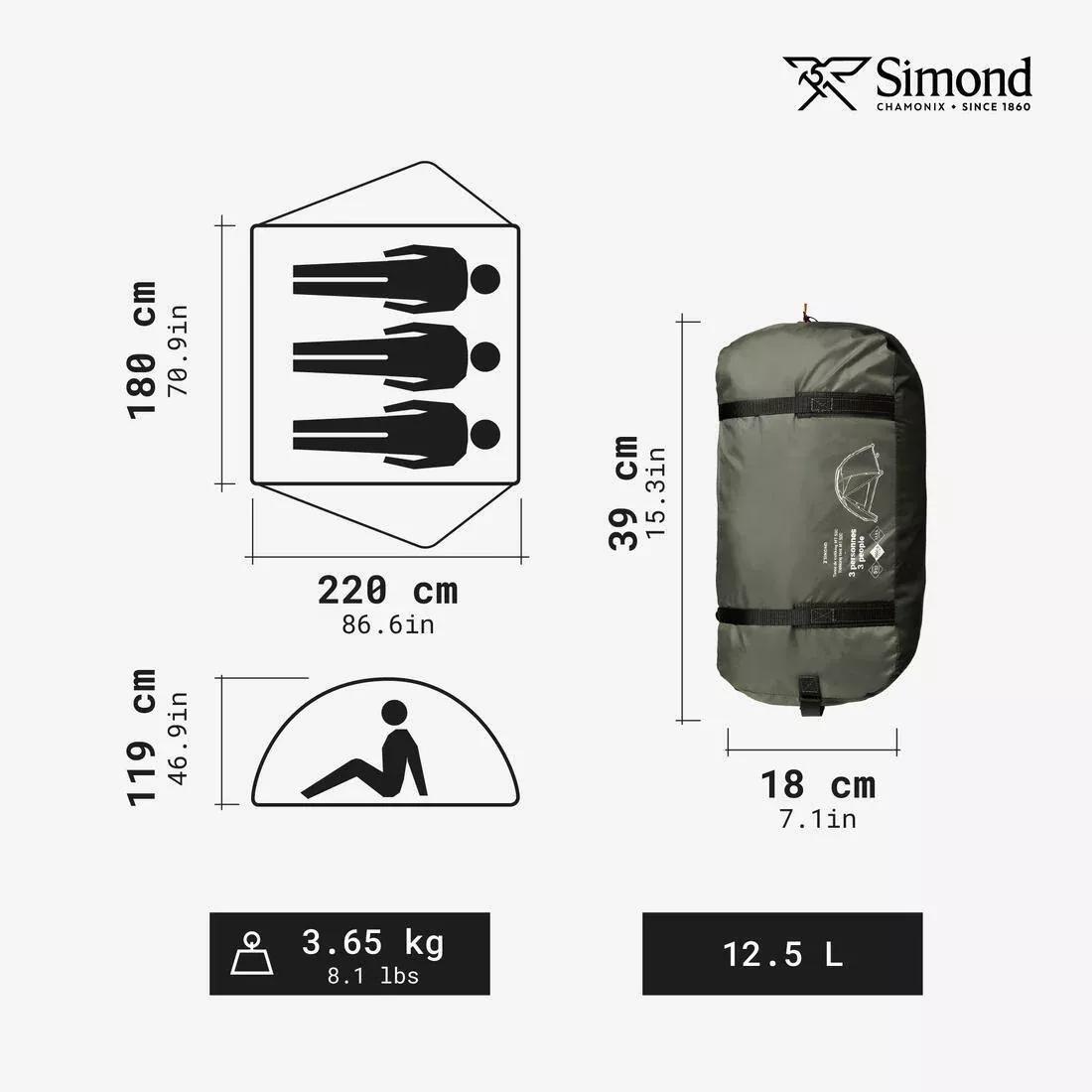 Three-Person Trekking Dome Tent - MT500, Khaki, 5401_000, large image number 3