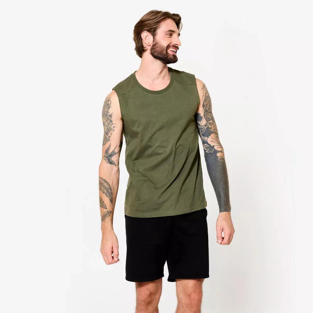 Men Stretchy Fitness Tank Top - 500, Green, No Color, large image number 12