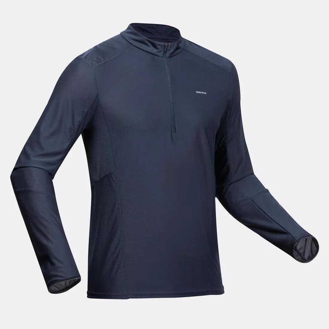 Men Long-Sleeved Mountain Walking T-Shirt - MH500, Navy, 5401_000, medium