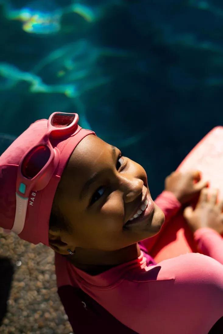 Kids Girls Mesh Swimming Cap - Plain Fabric - Size S, Pink, No Color, large image number 3