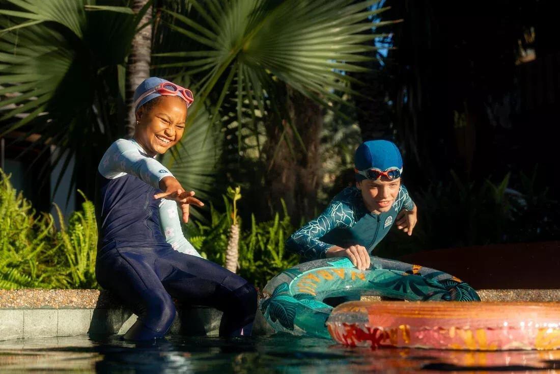 Kids Unisex Mesh Swimming Cap - Plain Fabric - Size S, Blue, No Color, large image number 4