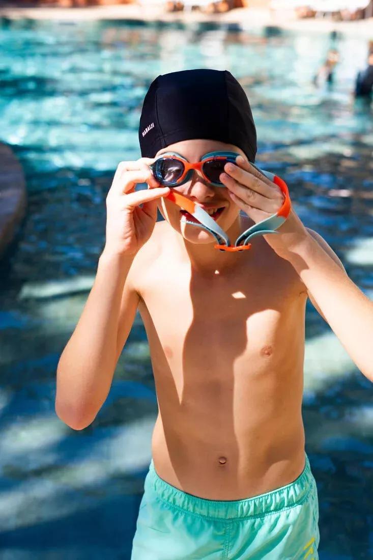 Kids Unisex Mesh Swimming Cap - Plain Fabric - Size S, Blue, No Color, large image number 7