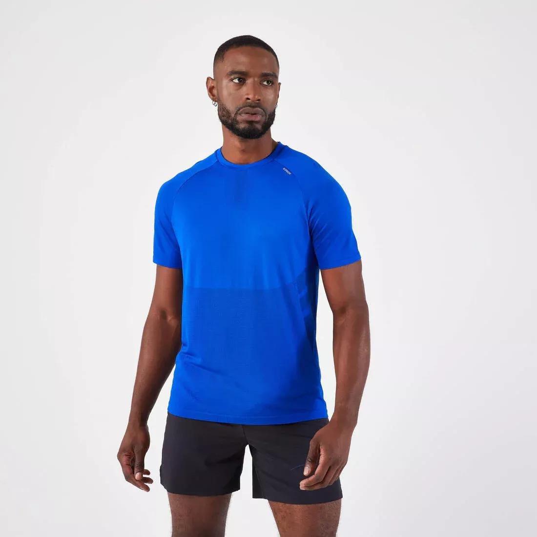STEEL BLUE Men's KIPRUN Run 500 Comfort seamless running T-shirt, No Color, medium
