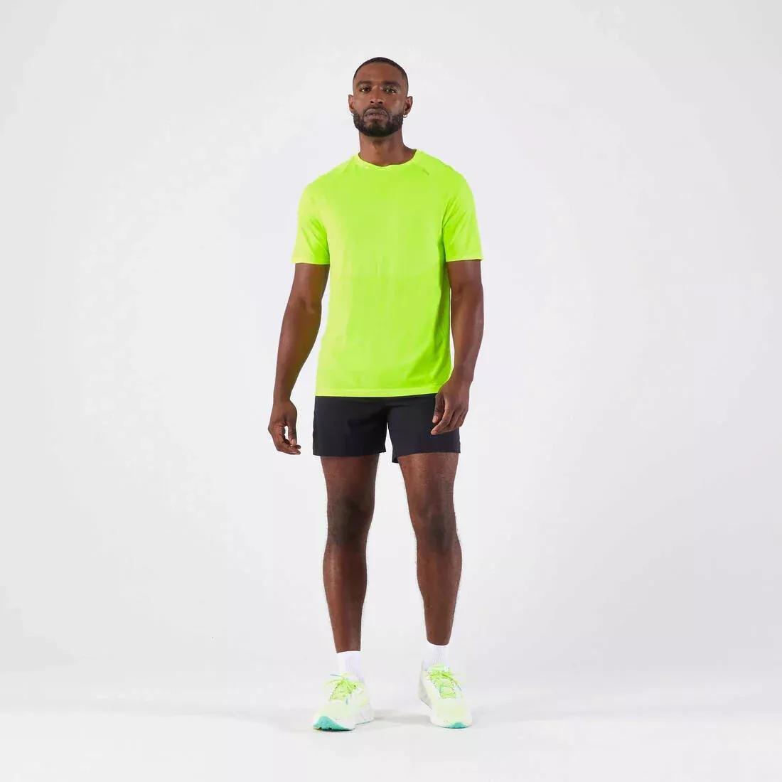 FLUO ACID YELLOW Men's KIPRUN Run 500 Comfort seamless running T-shirt, No Color, medium