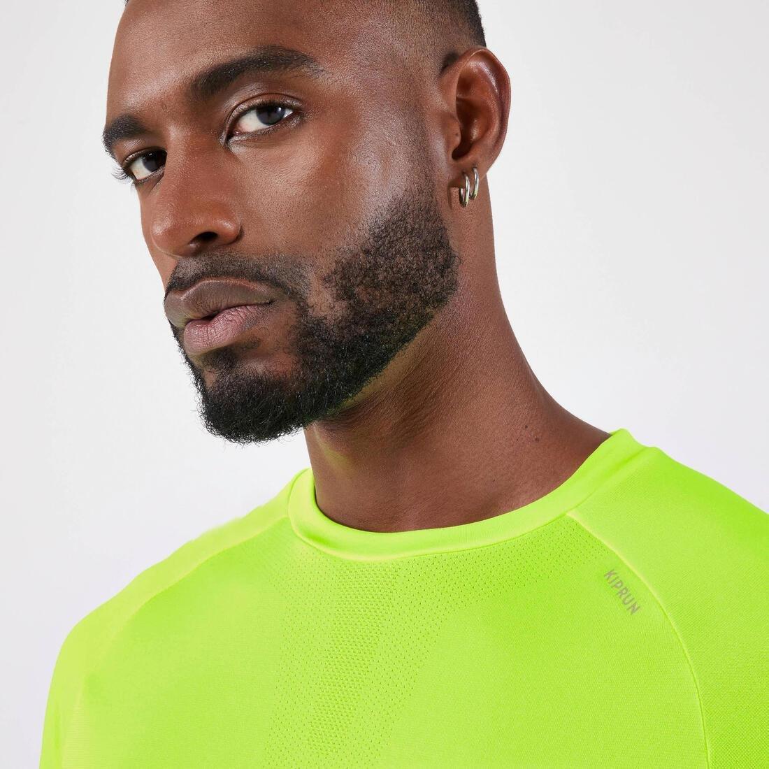 FLUO ACID YELLOW Men's KIPRUN Run 500 Comfort seamless running T-shirt, No Color, large image number 4