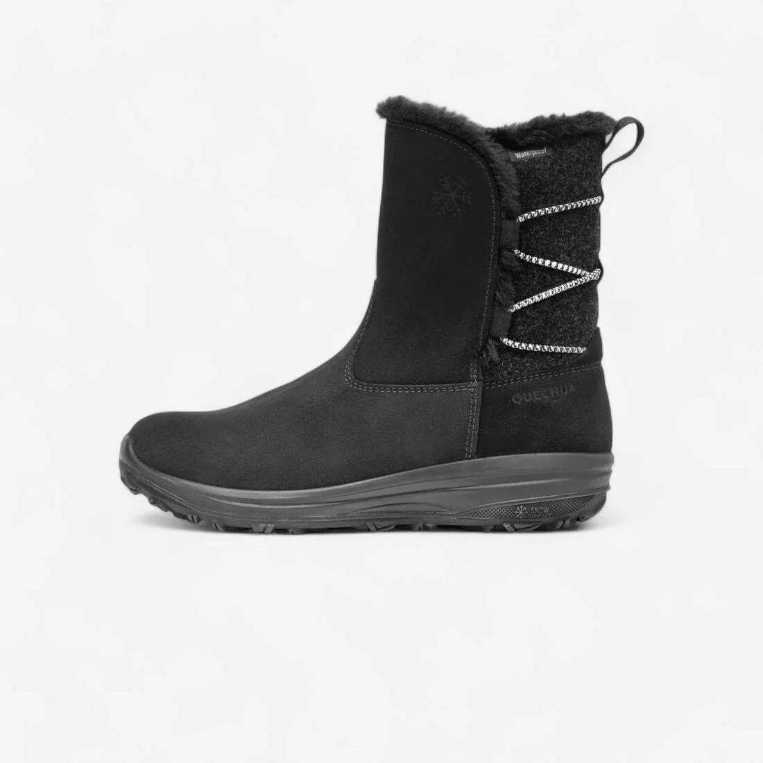 Women Warm And Waterproof Snow Hiking Boots - NH500 Leather, Black, 5401_000, medium