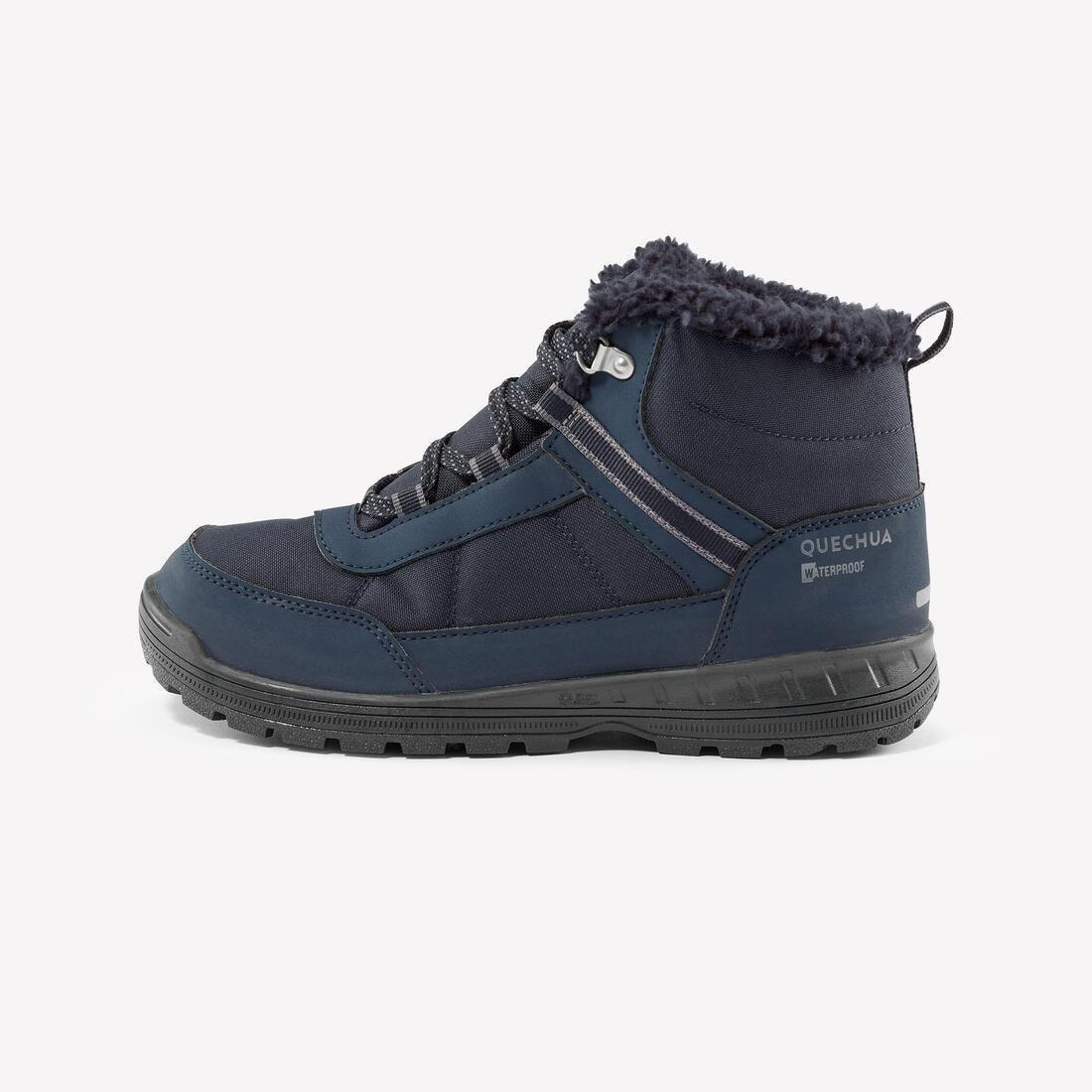Kids Unisex Warm And Waterproof Sh100 Lace-Up Leather Hiking Shoes - Size 2.5 - 5.5, Navy, No Color, large image number 0