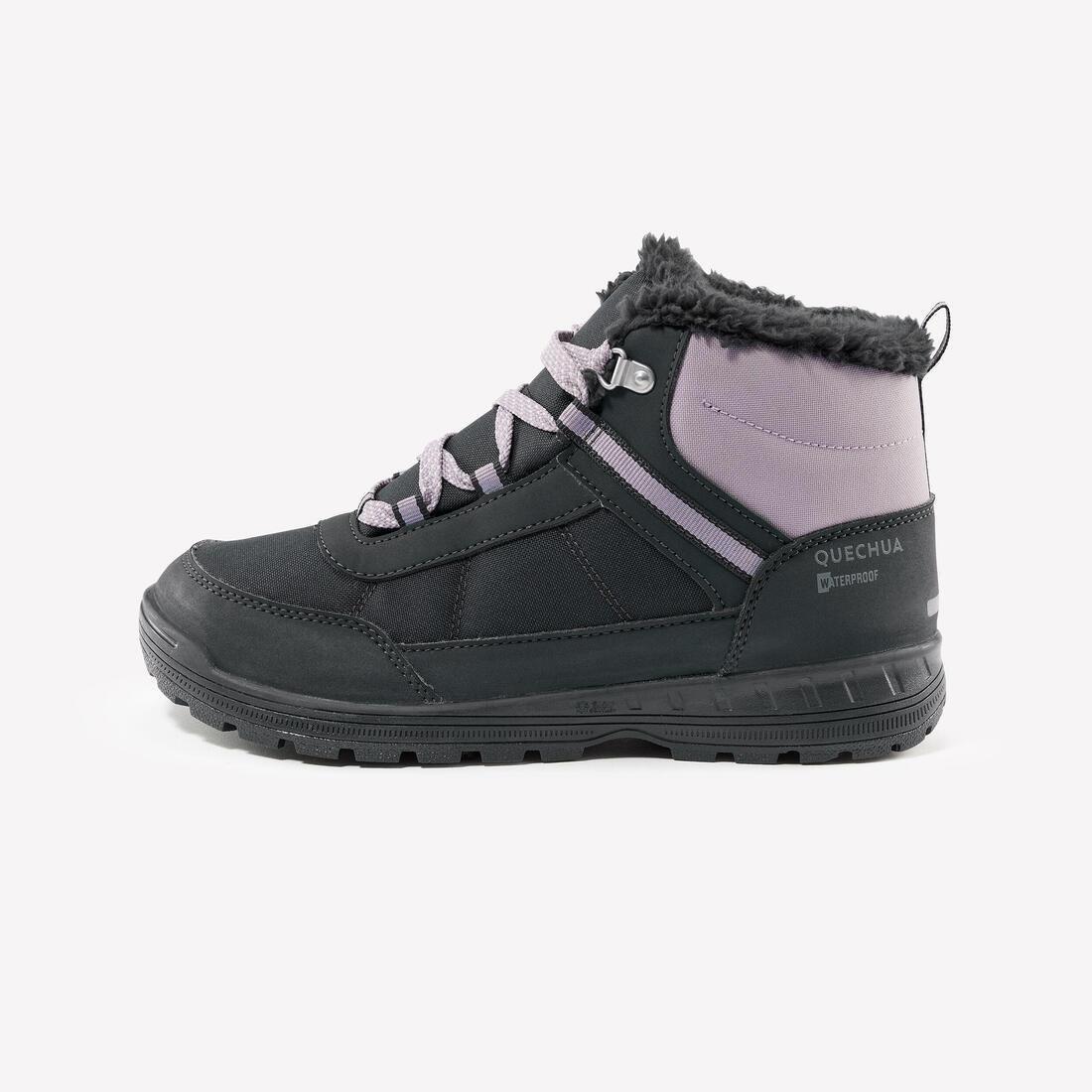 CARBON GREY Kids' warm and waterproof SH100 lace-up leather hiking shoes - size 2.5 - 5.5, , large image number 1