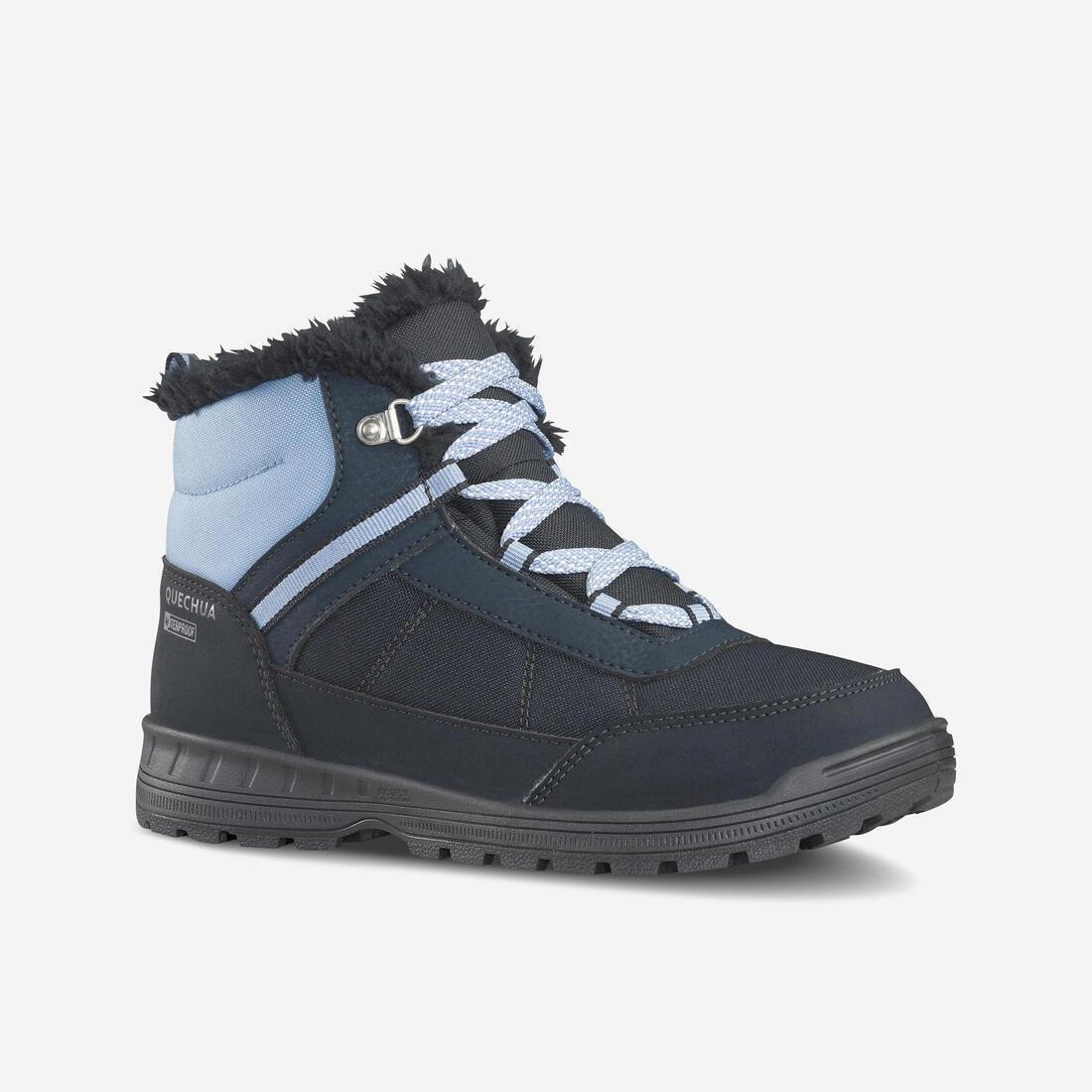 CARBON GREY Kids' warm and waterproof SH100 lace-up leather hiking shoes - size 2.5 - 5.5, , large image number 5