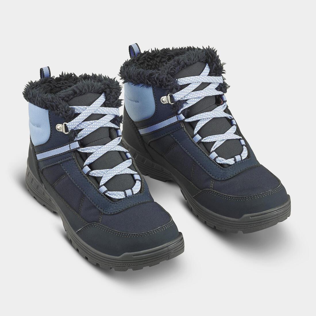 CARBON GREY Kids' warm and waterproof SH100 lace-up leather hiking shoes - size 2.5 - 5.5, , large image number 6