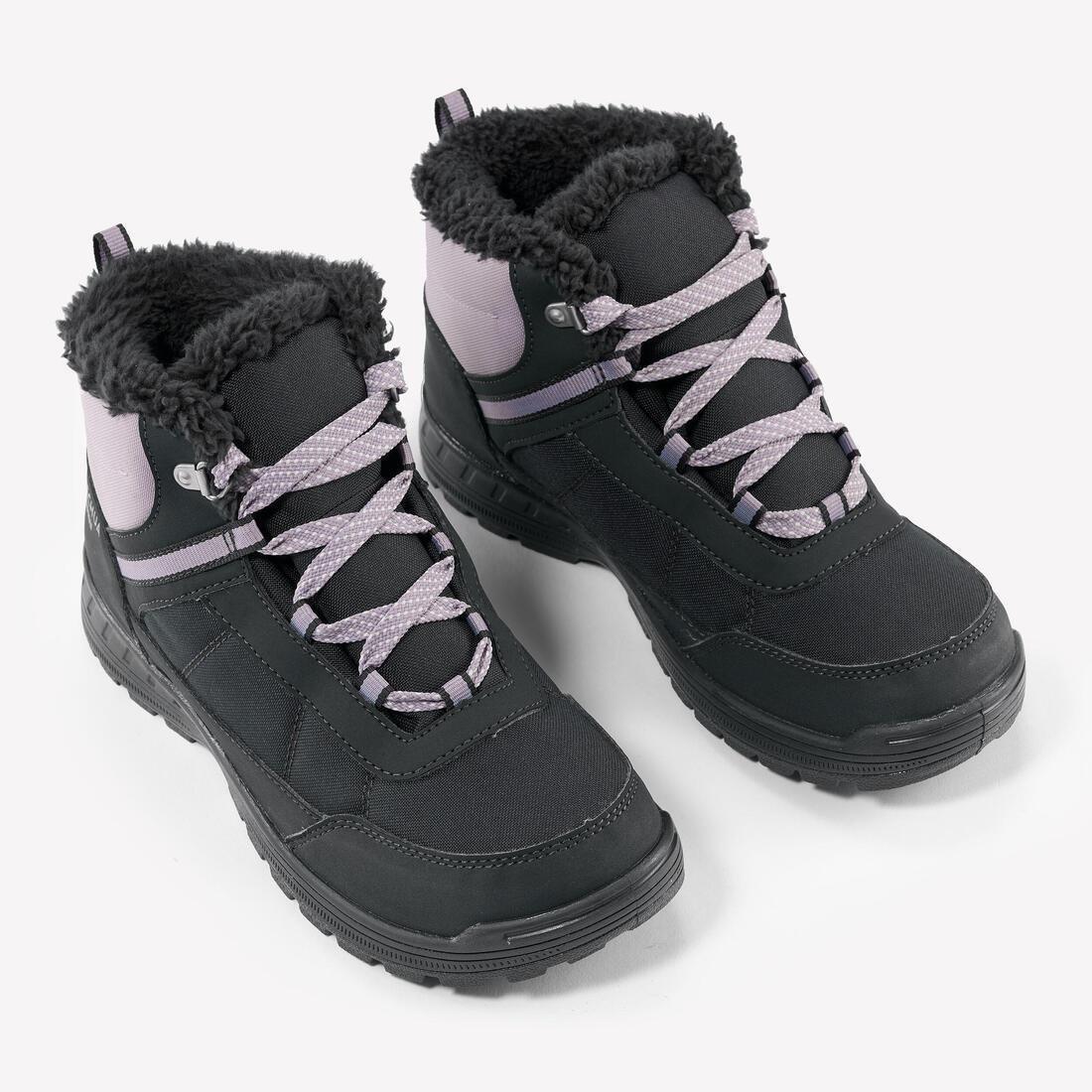 CARBON GREY Kids' warm and waterproof SH100 lace-up leather hiking shoes - size 2.5 - 5.5, , large image number 9