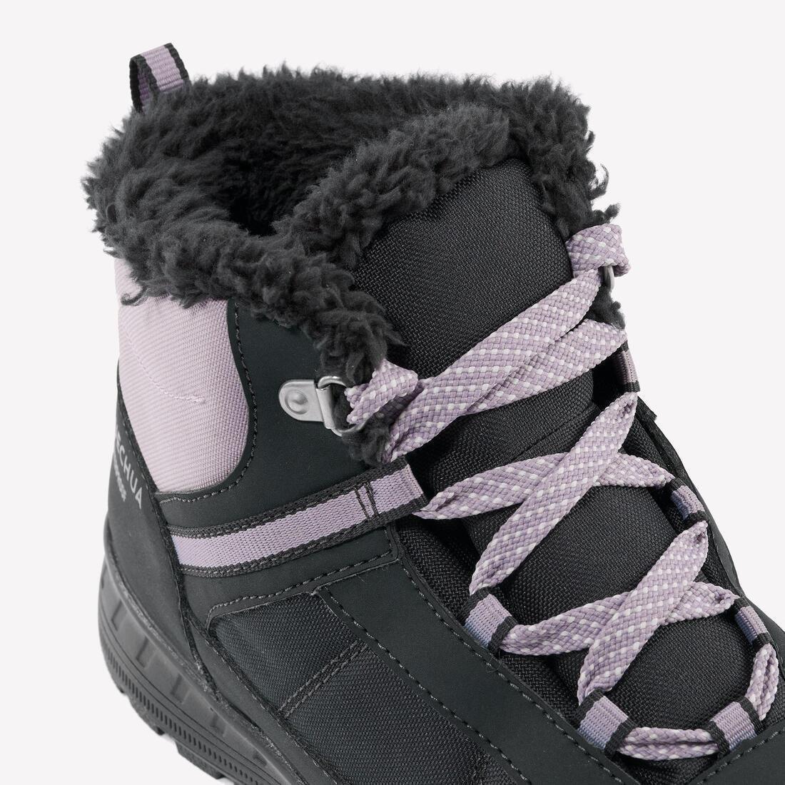 CARBON GREY Kids' warm and waterproof SH100 lace-up leather hiking shoes - size 2.5 - 5.5, , large image number 10
