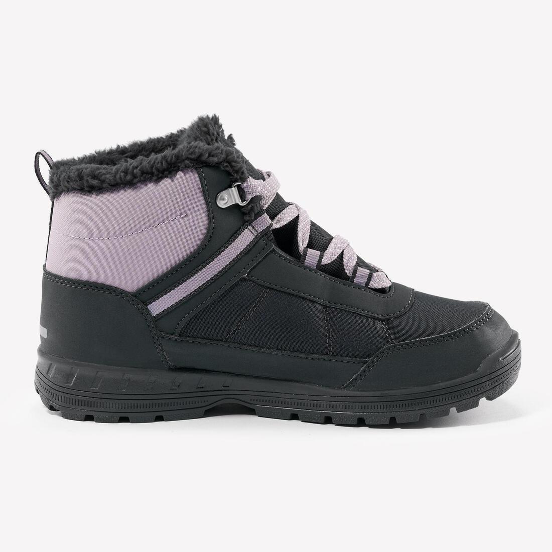 CARBON GREY Kids' warm and waterproof SH100 lace-up leather hiking shoes - size 2.5 - 5.5, , large image number 12
