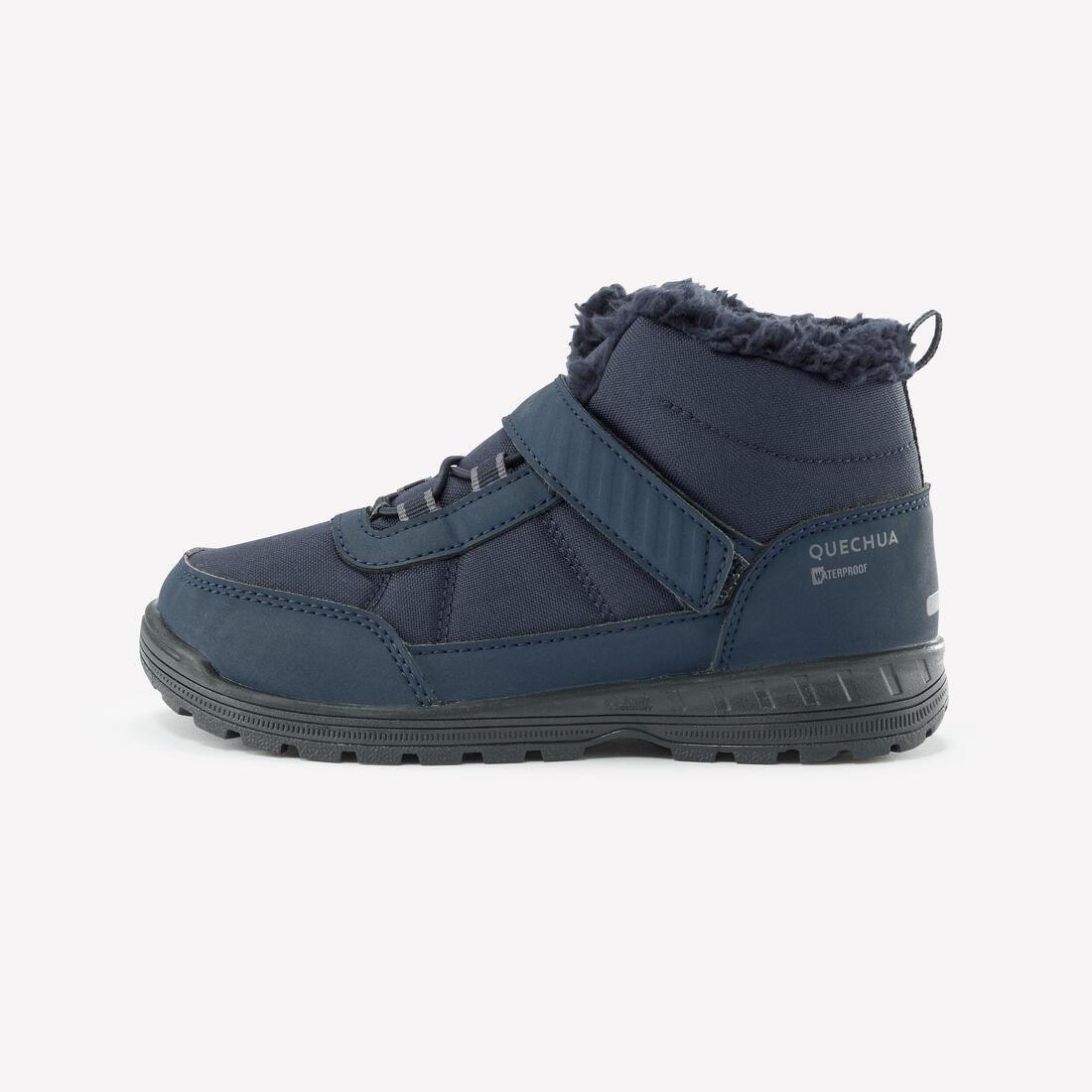 Kids Unisex Warm Waterproof Hiking Boots - SH100 Hook And Loop Strap, Navy, No Color, medium