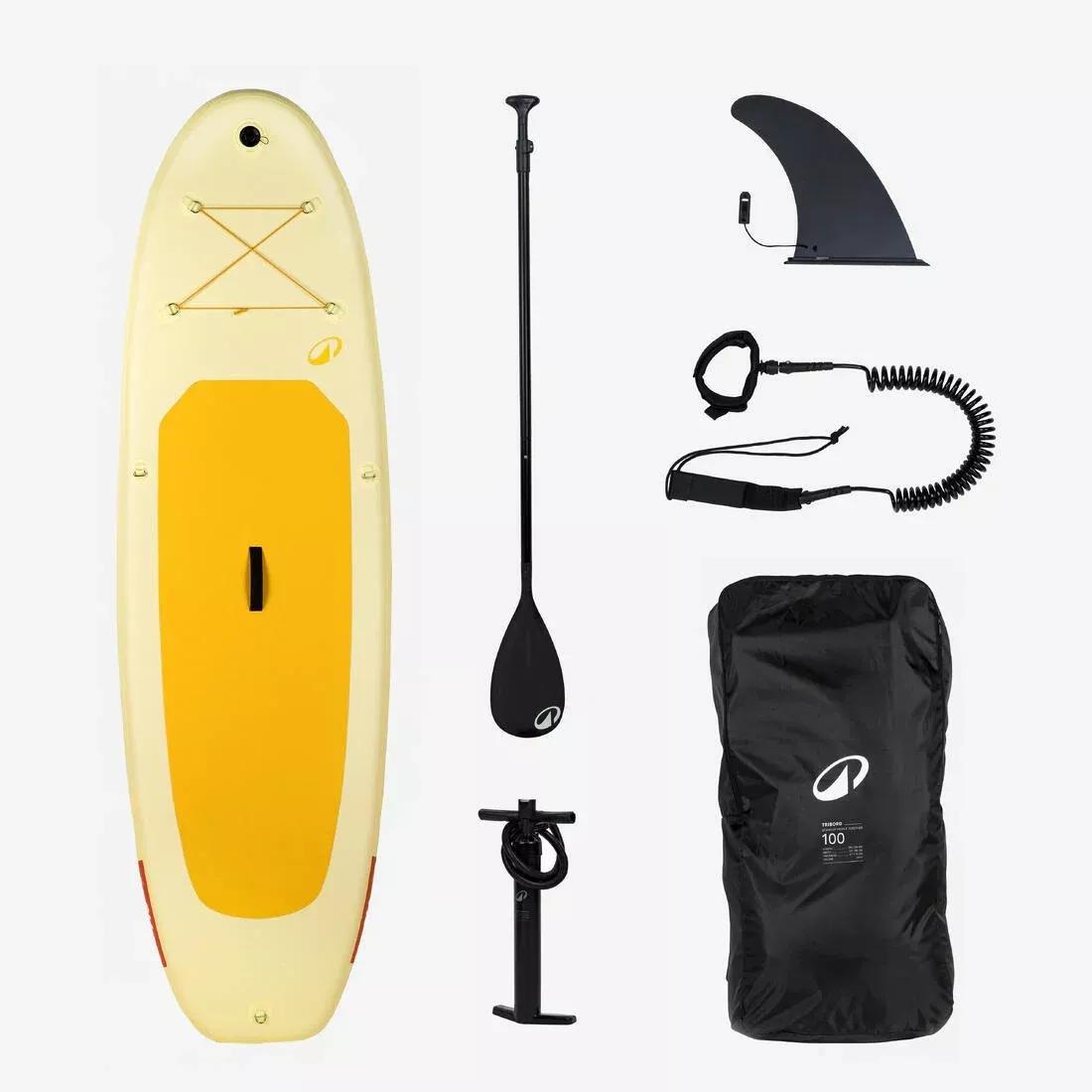 Inflatable Stand-Up Paddleboard Pack 9'6 - 1 Person (Up To 80 Kg) - 100, Yellow, No Color, medium