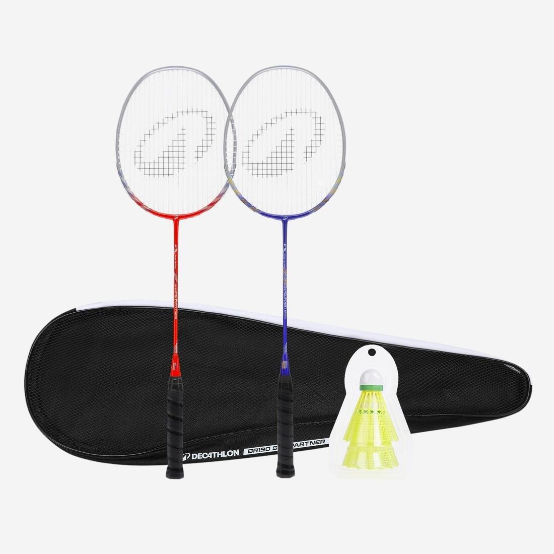 Adults Badminton Racket - Br 190 Set Partner, Blue/Red, No Color, large image number 1