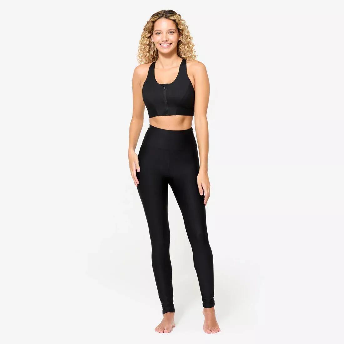 Women Medium Support Ribbed Zip-Up Sports Bra, Black, 5401_000, large image number 2