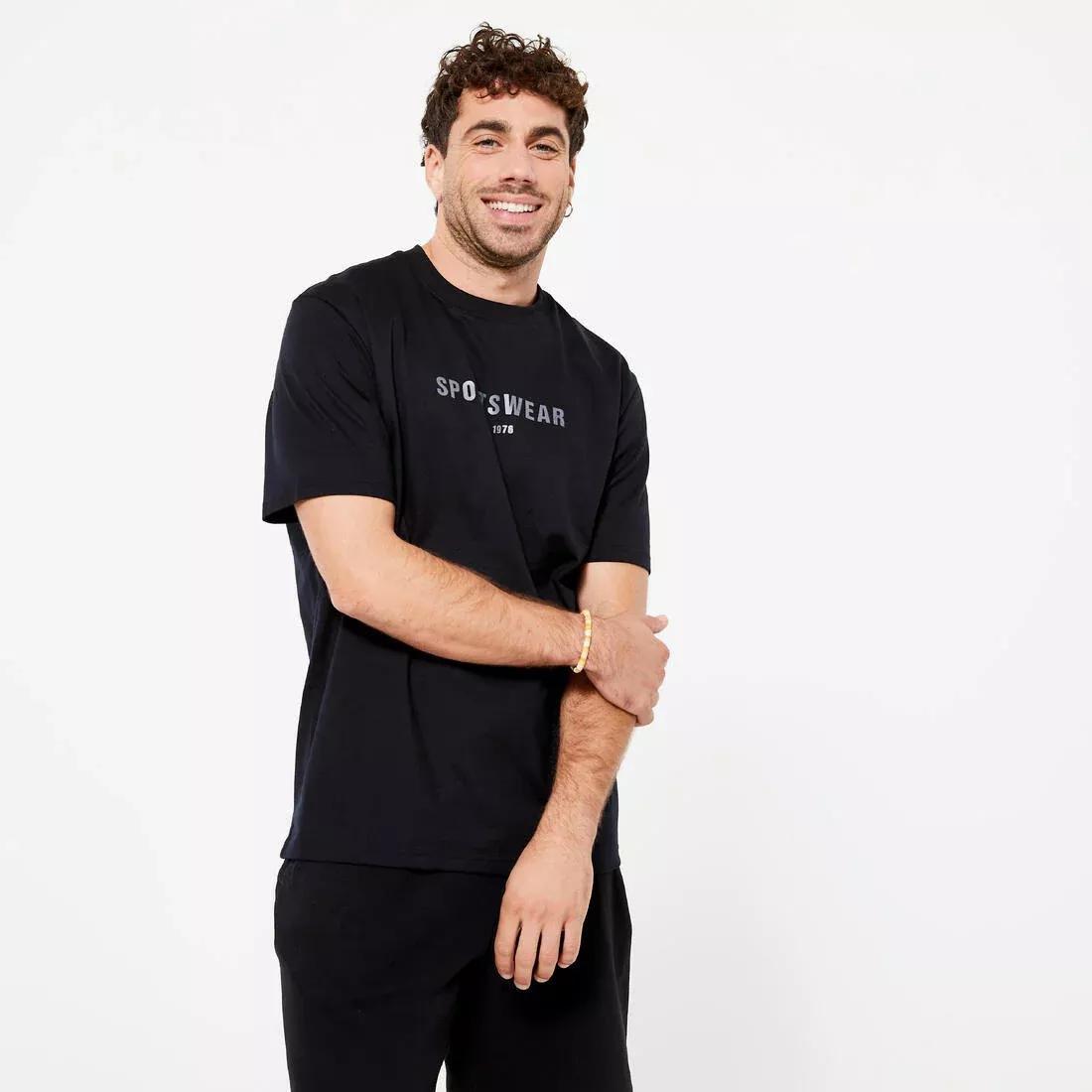 Men Regular Cotton Fitness T-Shirt, Black, No Color, large image number 0