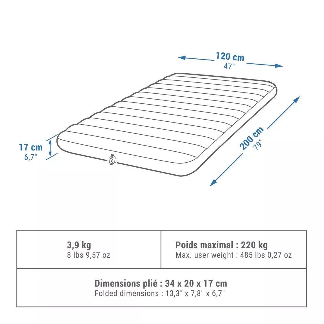 Inflatable 2-Person Camping Mattress - Air Comfort 200 X 120 Cm, Blue, No Color, medium