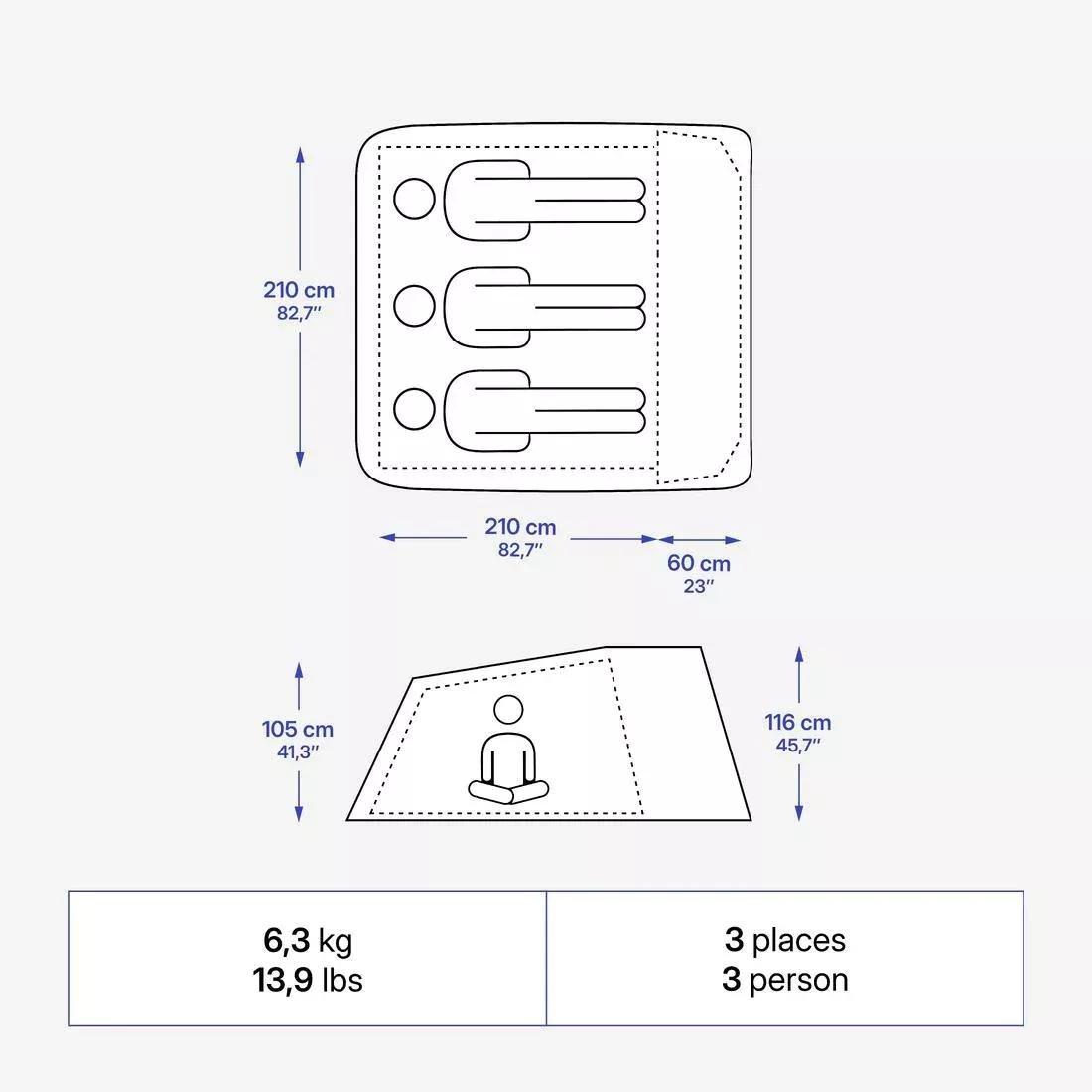 Instant 3-Person Camping Tent - 2 Seconds XL, Black, No Color, large image number 5