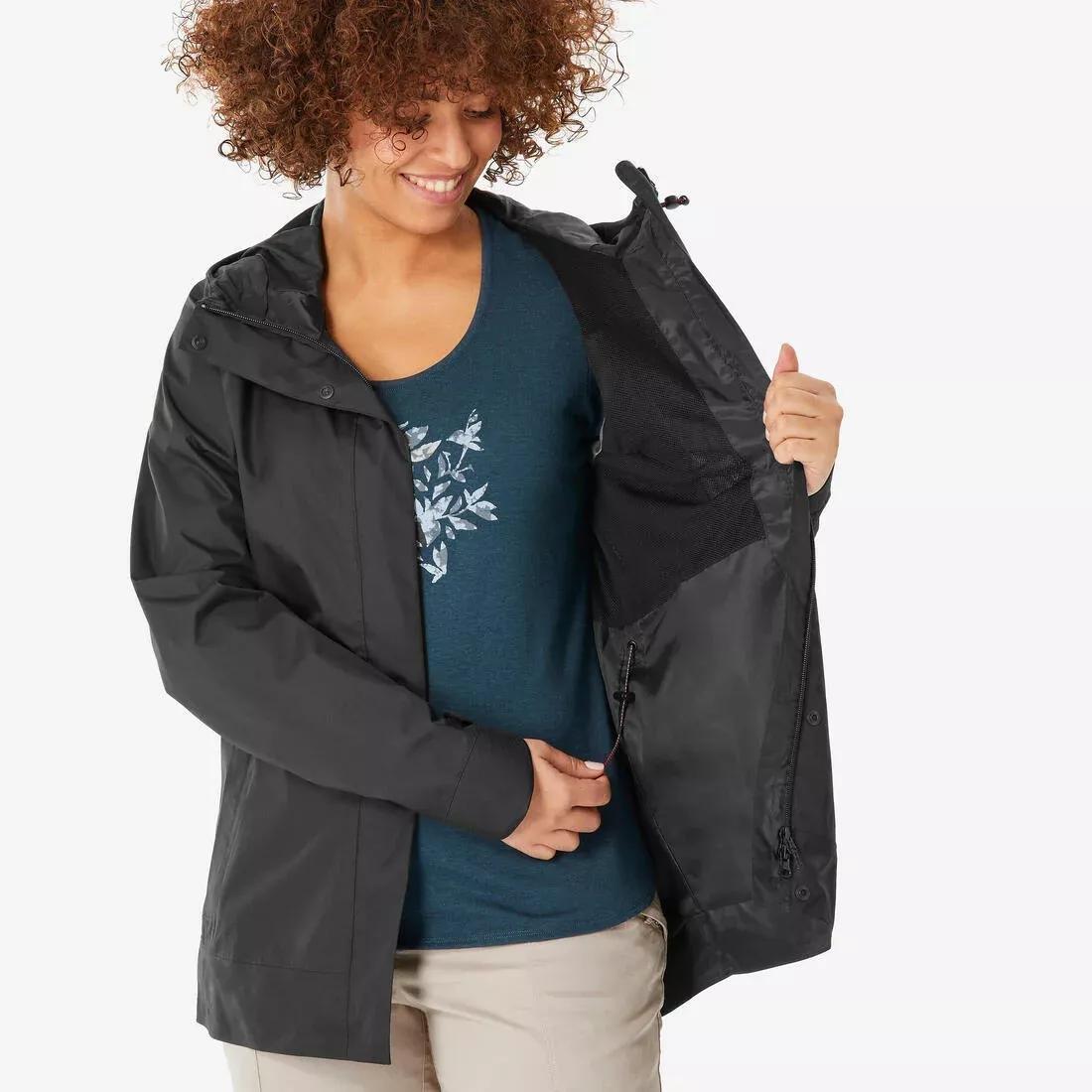 Women Hiking Waterproof Jacket - NH500, Black, No Color, large image number 6
