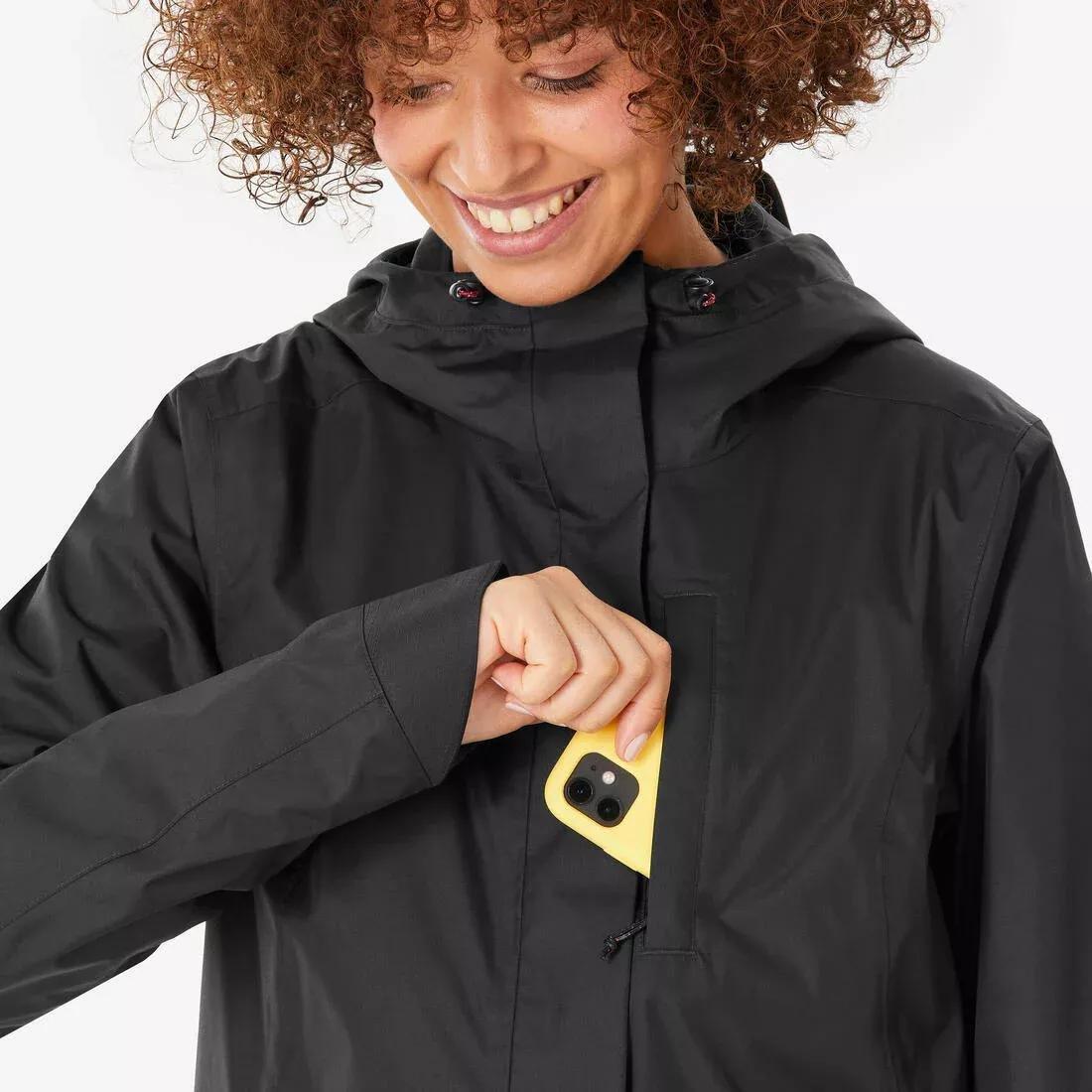 Women Hiking Waterproof Jacket - NH500, Black, No Color, large image number 8