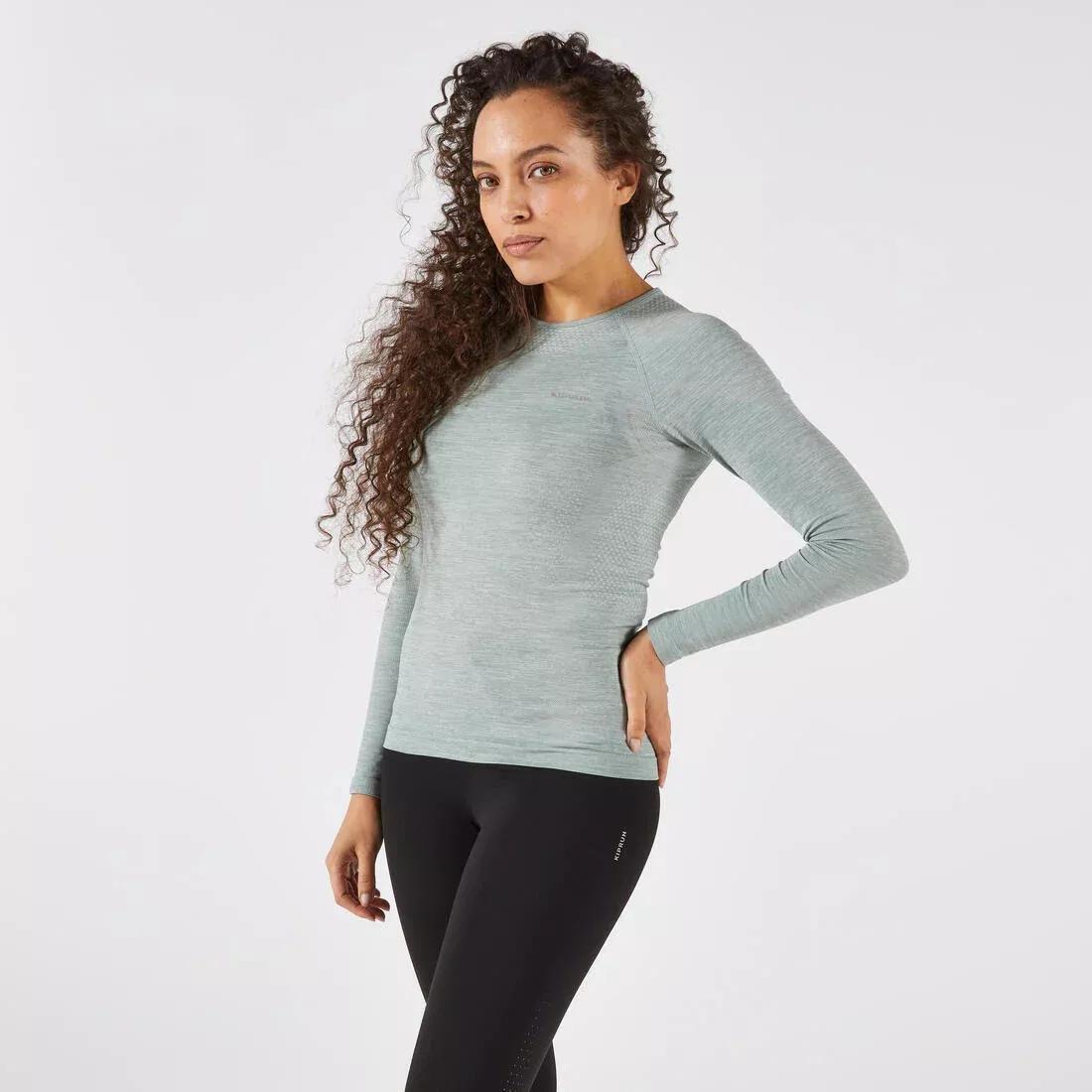 Women Long-Sleeved Seamless Running T-Shirt - Kiprun Run 500, Blue, No Color, large image number 4