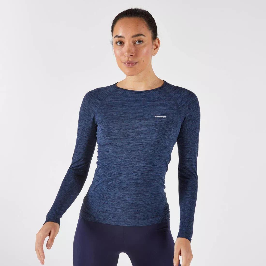 Women Long-Sleeved Seamless Running T-Shirt - Kiprun Run 500, Blue, No Color, large image number 10
