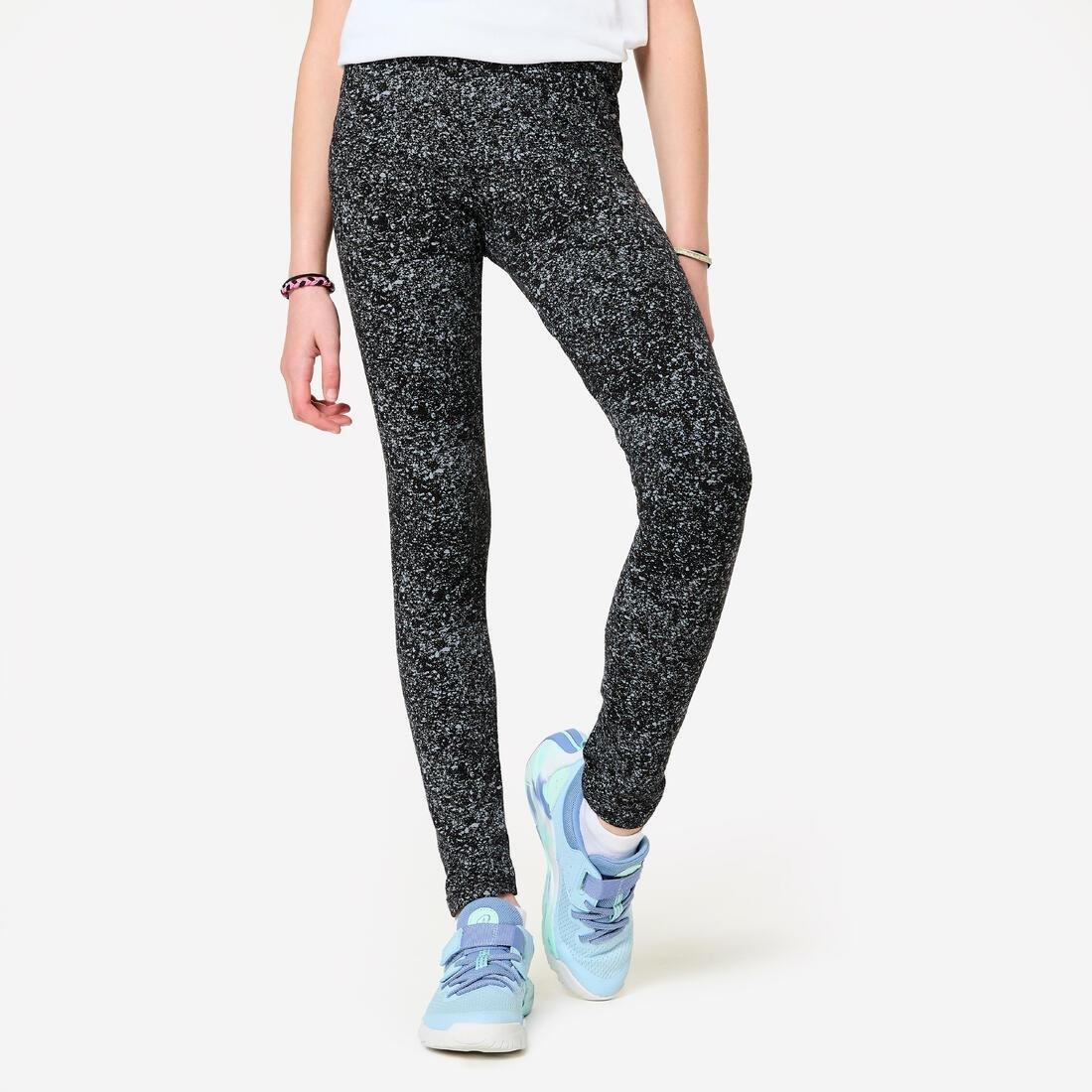 Kids Girls Cotton Leggings Print, Black, No Color, large image number 0