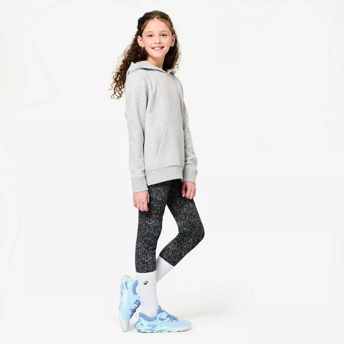 Kids Girls Cotton Leggings Print, Black, No Color, large image number 1