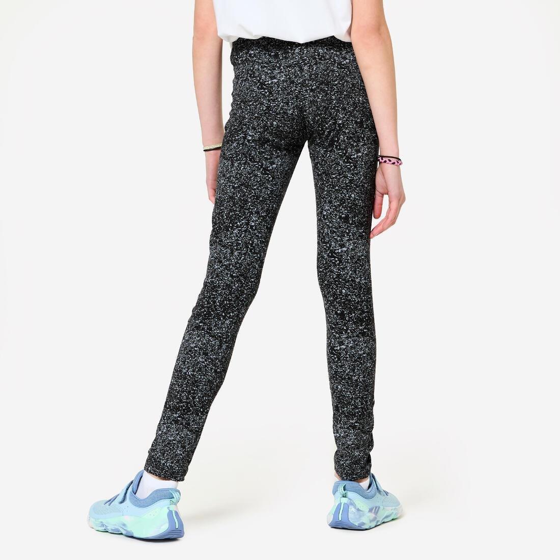 Kids Girls Cotton Leggings Print, Black, No Color, large image number 3