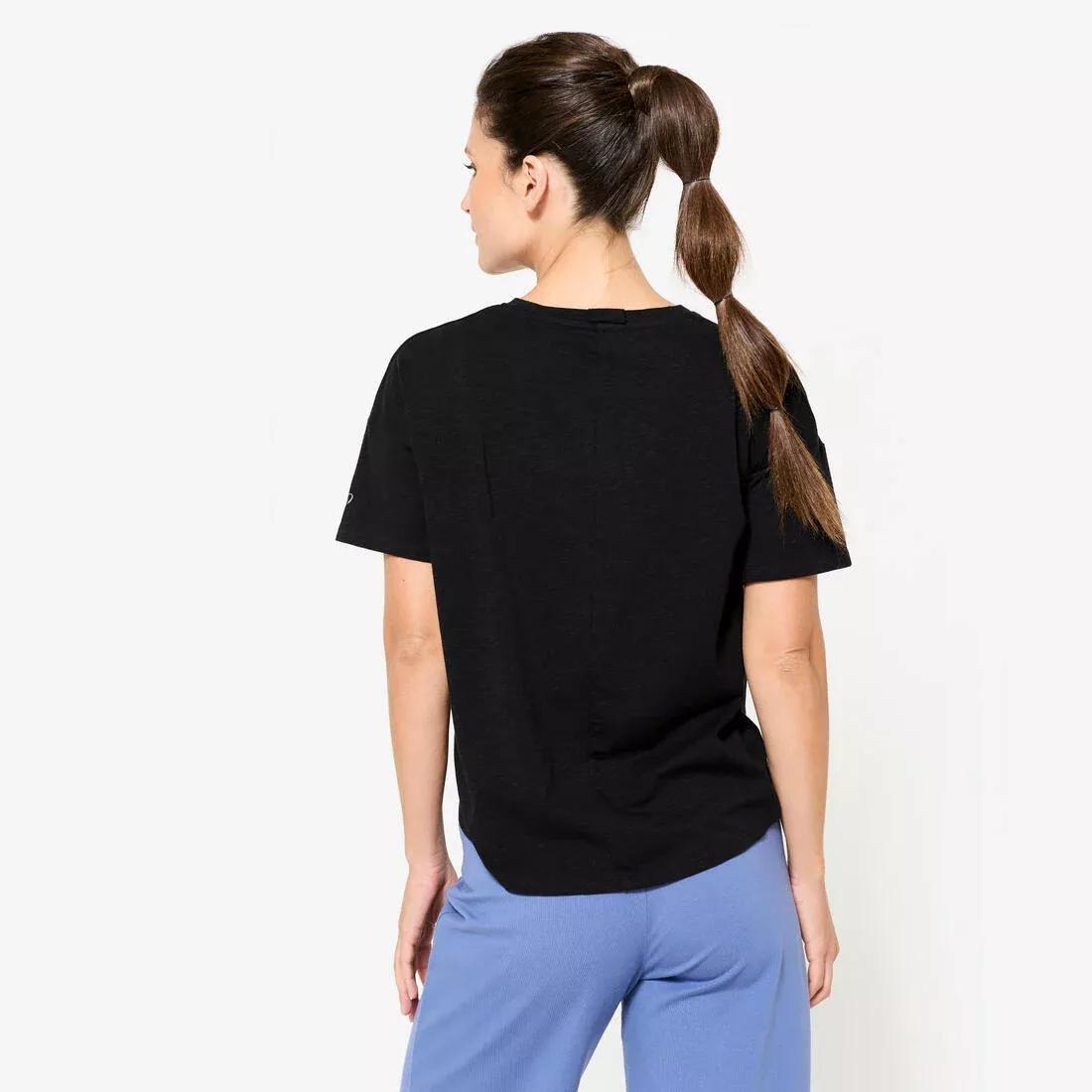 Women Short-Sleeved Yoga T-Shirt, Black, No Color, large image number 4