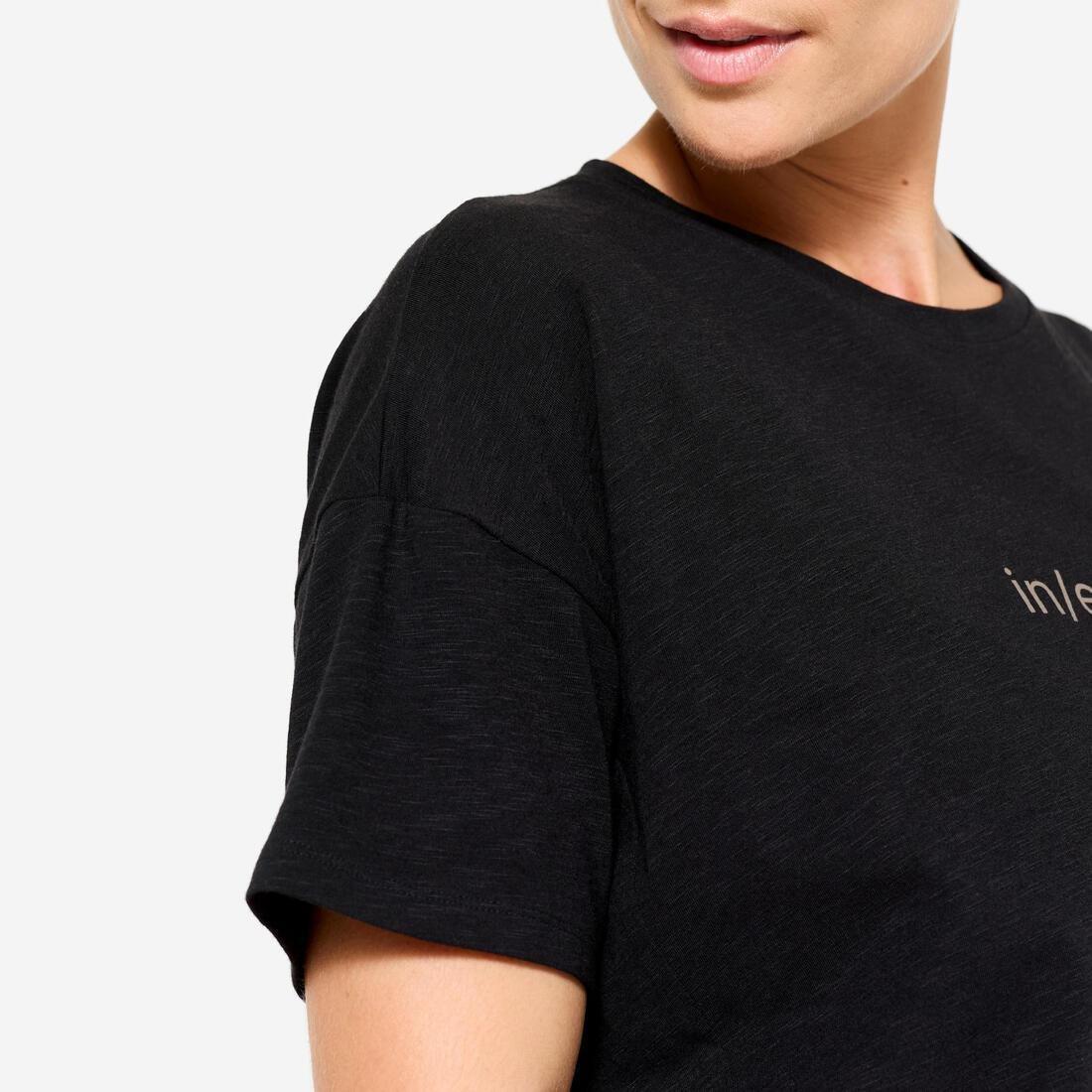 Women Short-Sleeved Yoga T-Shirt, Black, No Color, large image number 5