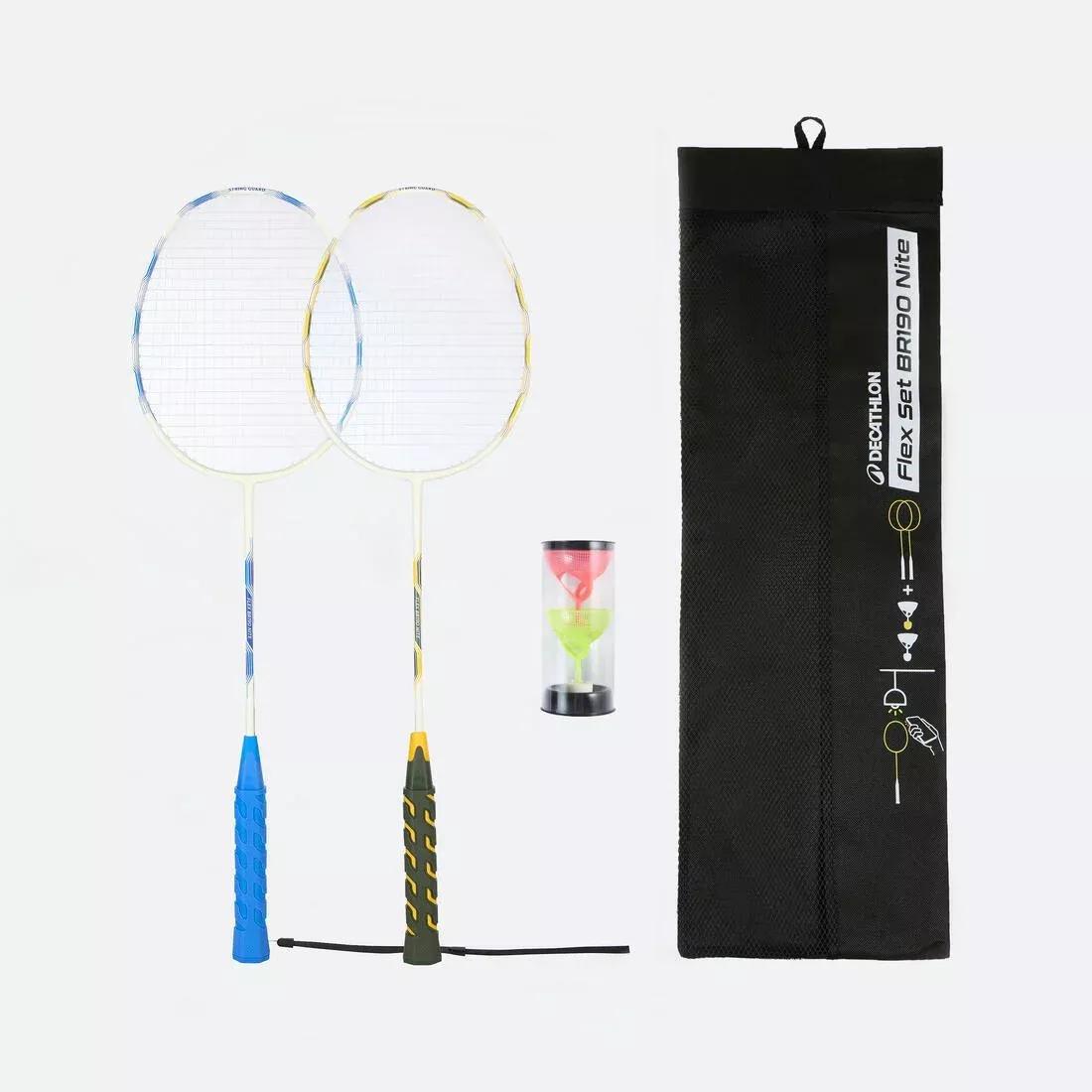 Glow in dark Adult Badminton Racket Set Flex Set - BR190 Nite, Blue/Yellow, No Color, large image number 0