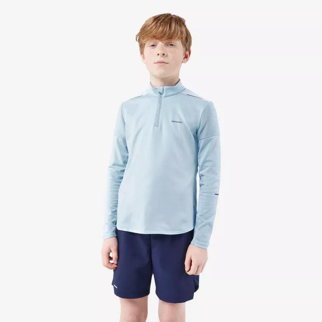 Kids Unisex Tennis Long-Sleeved Half-Zip T-Shirt - Thermic, Blue, No Color, large image number 0
